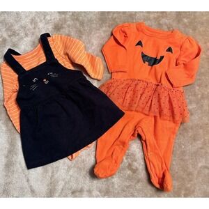 Carters Girls Outfits 3 Months Halloween Orange Black Pumpkin Cat